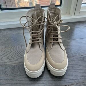 Tan Lace Up Boots with Chunky Platform Sole